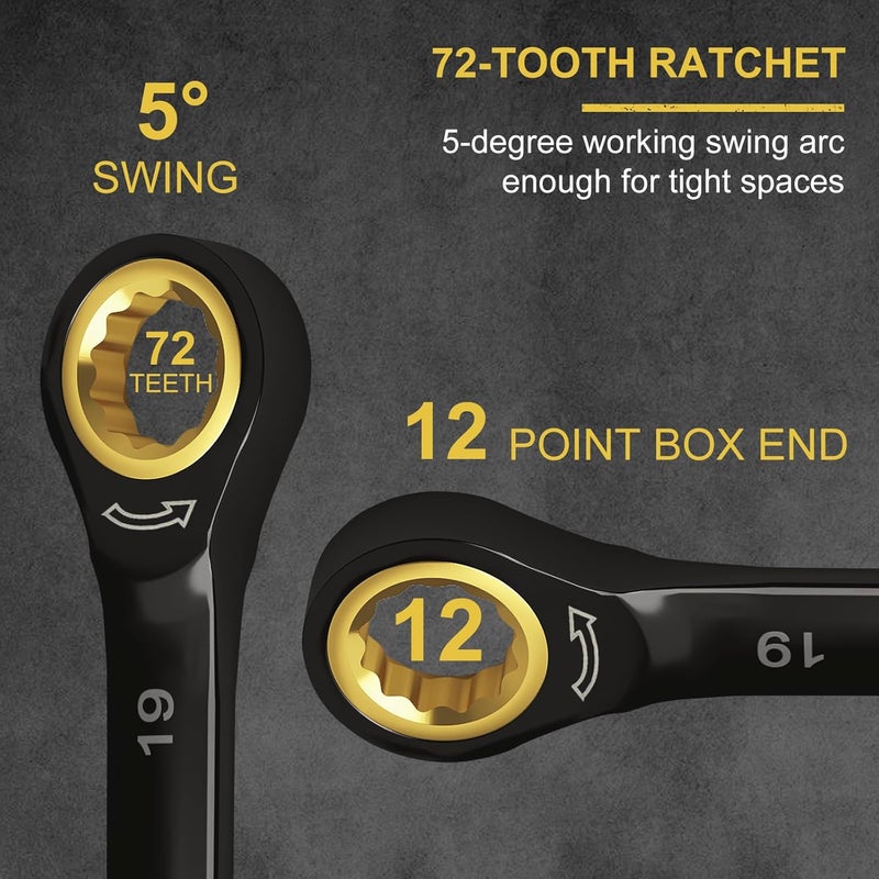 Egofine 10mm Ratchet Wrench, 10mm Wrench Ratcheting Combination Wrenches Metric, Industrial Grade Gear Spanner with 12 Point Box End, 72-Teeth Ratchet Black Electrophoretic Coating,CR-V - Image 3